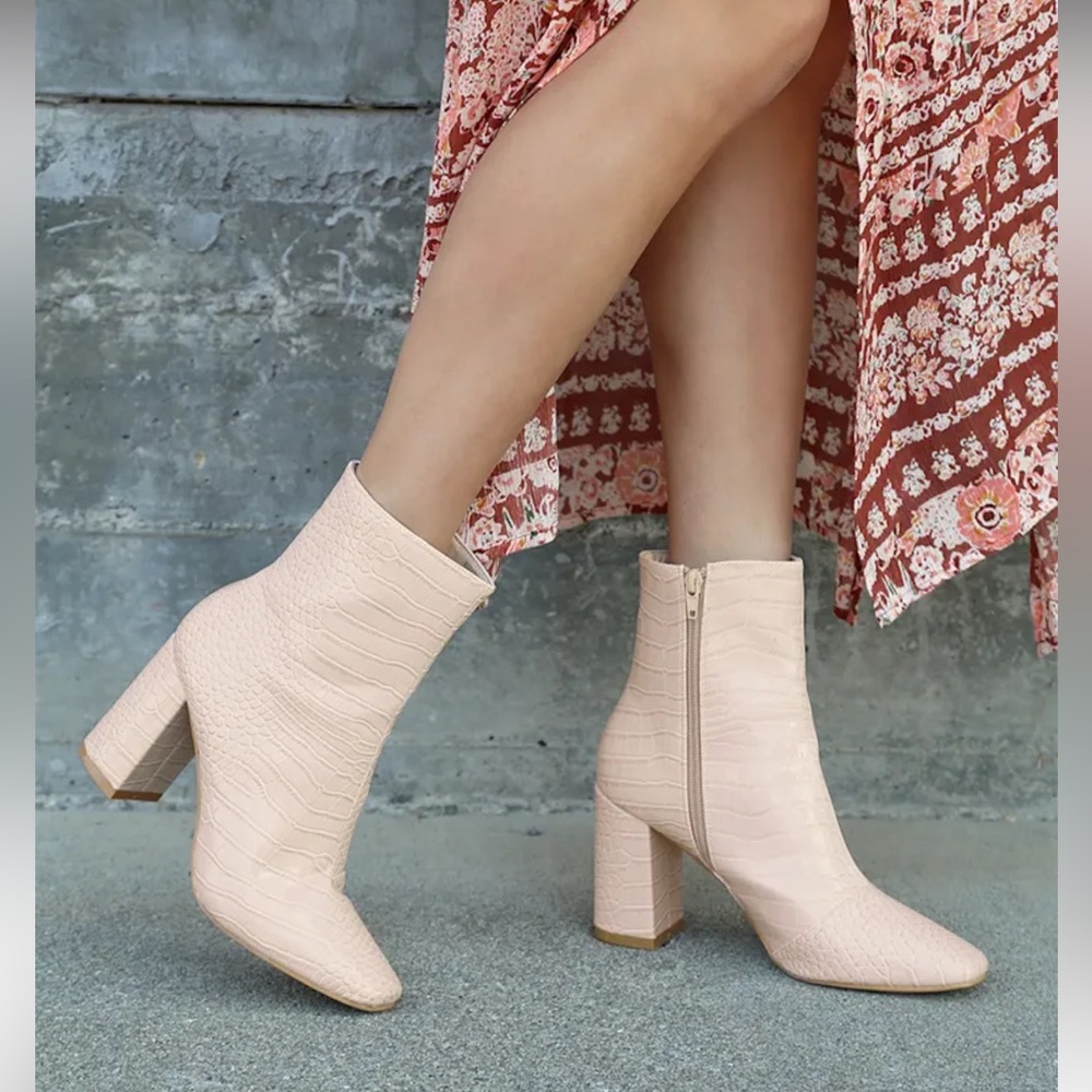 Lulu’s Crocodile High Heel Mid-Calf Boots